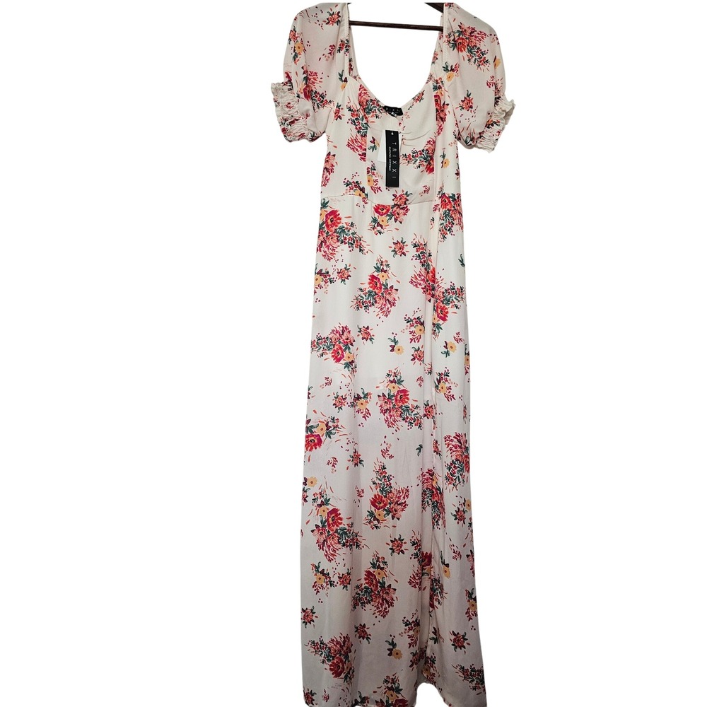 Cottagecore Trixxi Flora Dress Womens Size Medium White Pink Puff Sleeve NWT